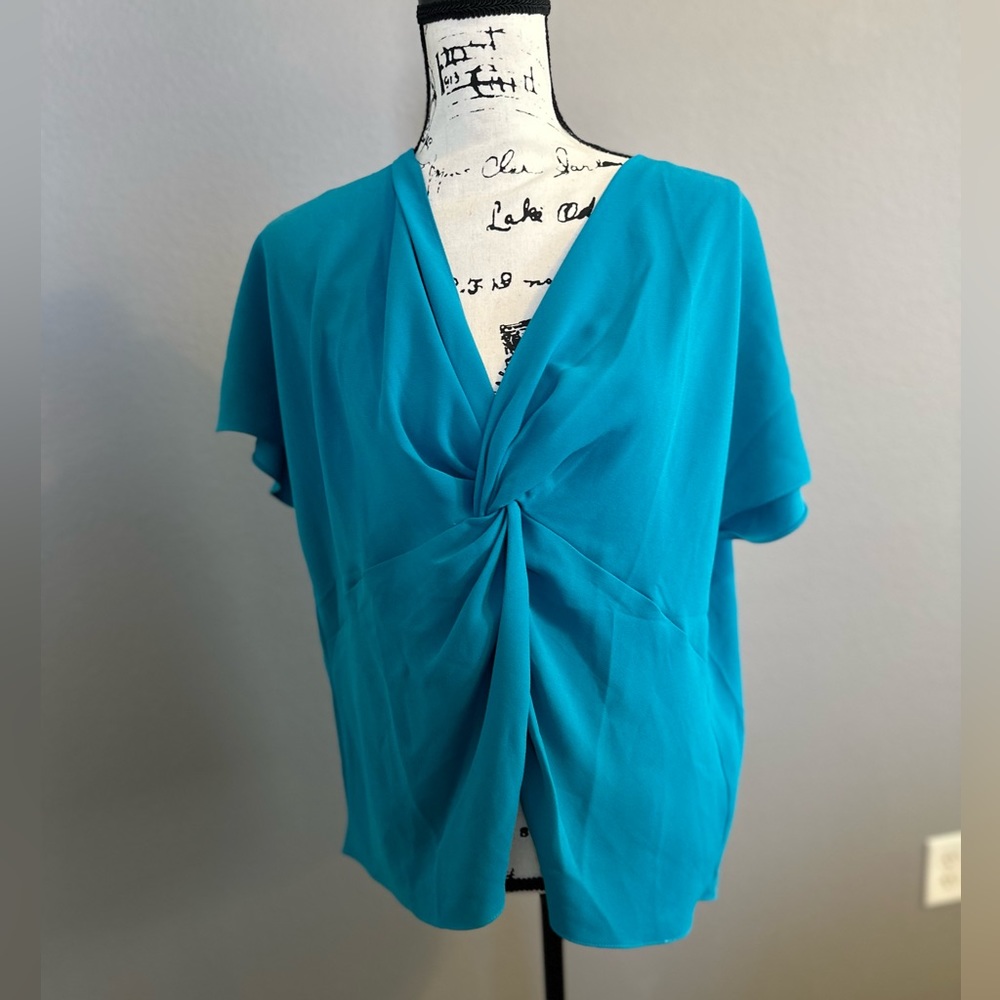 Trina Turk Turquoise Twist-Front Blouse